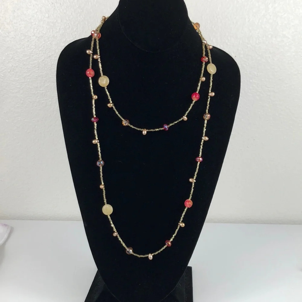 Long Necklace Glass And Seed Bead Magnetic Closure Fairy Boho - Picture 15 of 15
